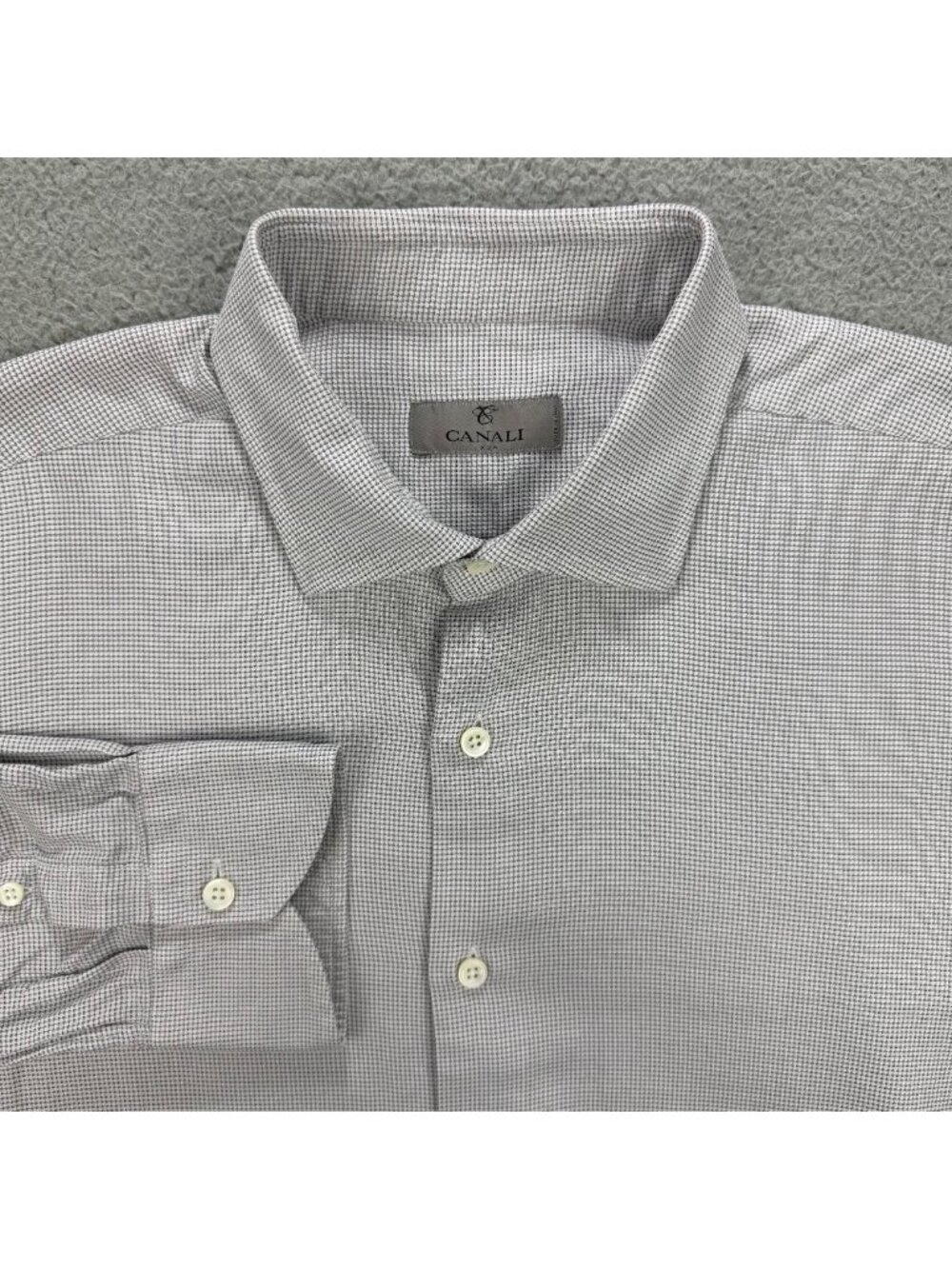 Canali Shirt Mens US 17 3/4 - EU 45 White Grey Geometric Weave Dress Button Up